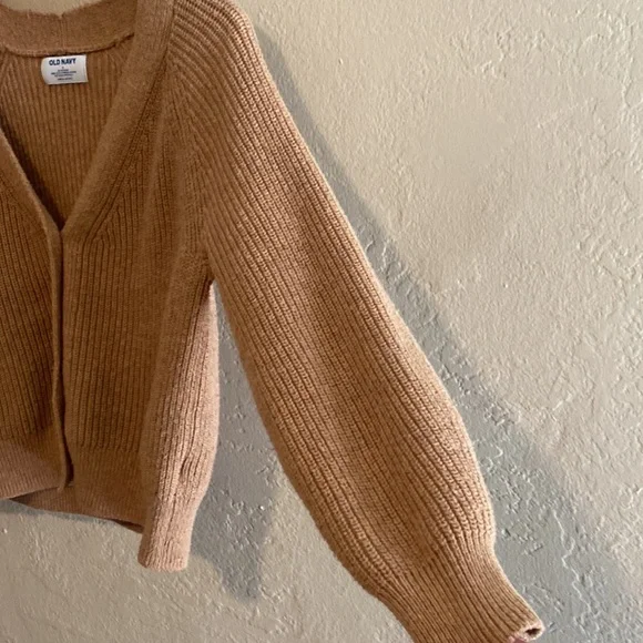 Old Navy Tan Camel Wool Blend Waist Length Button Up Cardigan Size Small - Picture 3 of 7